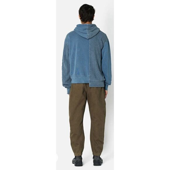 JOHN ELLIOTT Cable Knit 100% Cotton Reconstructed Hoodie in Washed Blue NWT Size - Picture 4 of 13